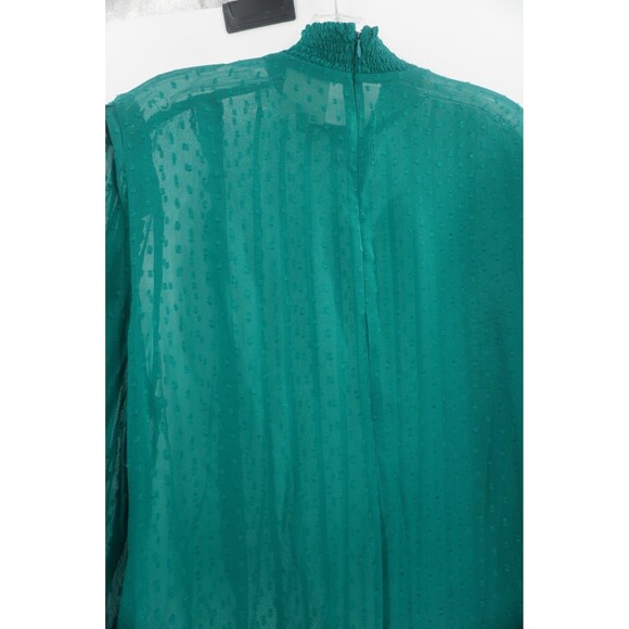 Farm Rio Emerald Green Ruffled Boho Blouse Swiss Dot Semi Sheer Mock Neck Size L - Picture 14 of 15
